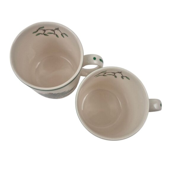 Spode Christmas Tree Mug Set of 2 Green Trim England S3324 Vintage Earthenware - Picture 2 of 10